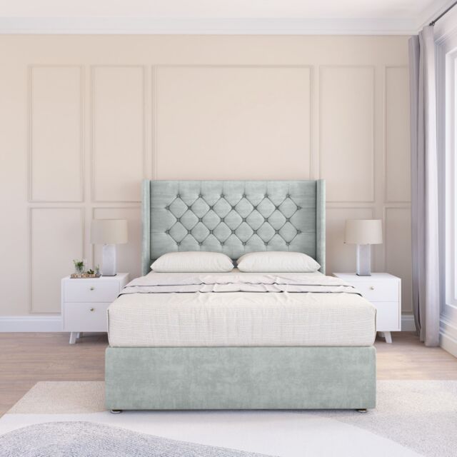 "Sloomy Dior Naples Wingback Bed Set, No Drawers & 54"" Floor Standing Headboard in Silver - Size: King" - image 1
