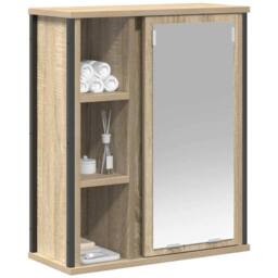 Berkfield Home Bathroom Wall Cabinet with Mirror Sonoma Oak 50x21x60 cm in Brown - Size: 50 x 21 x 60 cm - thumbnail 4