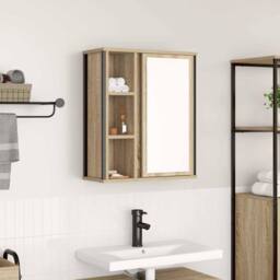 Berkfield Home Bathroom Wall Cabinet with Mirror Sonoma Oak 50x21x60 cm in Brown - Size: 50 x 21 x 60 cm - thumbnail 2