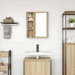 Berkfield Home Bathroom Wall Cabinet with Mirror Sonoma Oak 50x21x60 cm in Brown - Size: 50 x 21 x 60 cm - thumbnail 3
