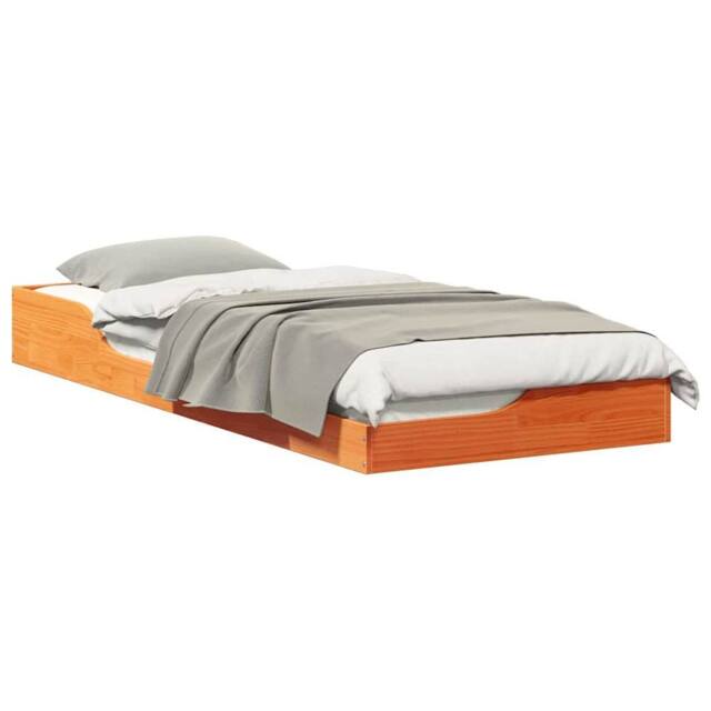 Berkfield Home Modern Floor Bed Frame Wax brown 90 x 220 cm Solid pine wood - image 1