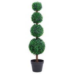 Berkfield Home Artificial Boxwood Plant with Pot Ball Shaped Green 90 cm - thumbnail 2