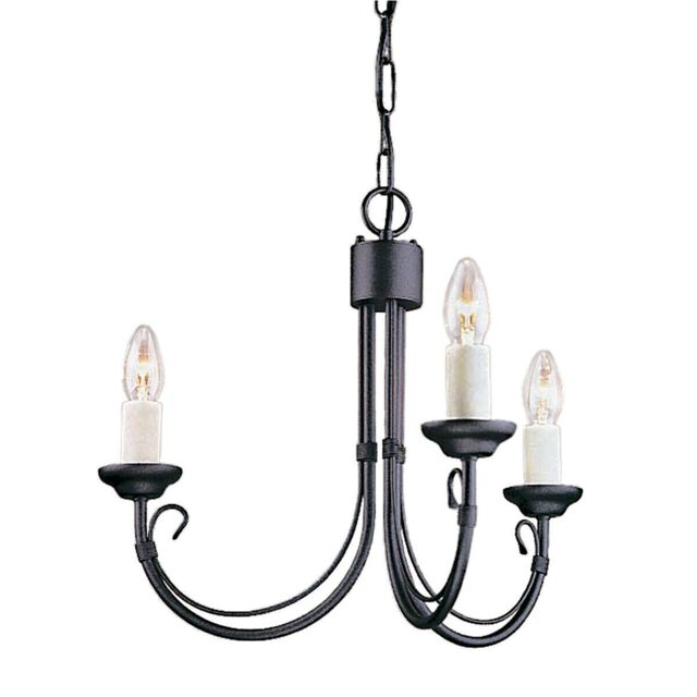Loops 3 Bulb Chandelier Light Wire Bound Arm Ivory Candle Tube Black LED E14 60W