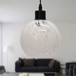 First Choice Lighting Confetti - Glass Globe with Black Pendant Fitting in White - thumbnail 3