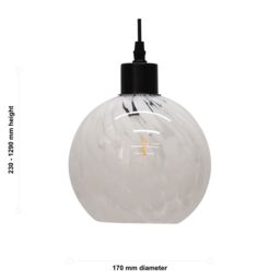 First Choice Lighting Confetti - Glass Globe with Black Pendant Fitting in White - thumbnail 5