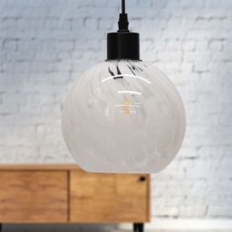 First Choice Lighting Confetti - Glass Globe with Black Pendant Fitting in White - thumbnail 4
