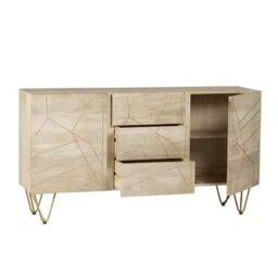 Indian Hub Light Gold Extra Large Sideboard 3 Drawers & 2 Doors - Solid Mango Wood - L40 x W160 x H85 cm in Brown - thumbnail 2