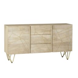Indian Hub Light Gold Extra Large Sideboard 3 Drawers & 2 Doors - Solid Mango Wood - L40 x W160 x H85 cm in Brown - thumbnail 1