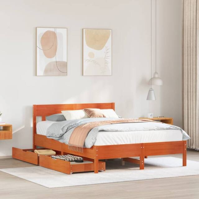 Berkfield Home Bed Frame without Mattress Wax Brown 120x190 cm Small Double Solid Wood Pine - image 1