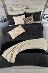 Nalu Nicole Scherzinger 'Kalama' Cotton Jacquard Duvet Cover in Black - Size: Double - thumbnail 4
