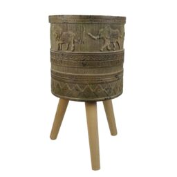 Leaf 55cm x 29cm Jungle Planter with Legs Embossed Lion Elephant Large in Dark Brown - Size: 55 cm x 29 cm - thumbnail 5
