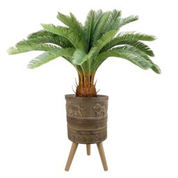 Leaf 55cm x 29cm Jungle Planter with Legs Embossed Lion Elephant Large in Dark Brown - Size: 55 cm x 29 cm - thumbnail 2