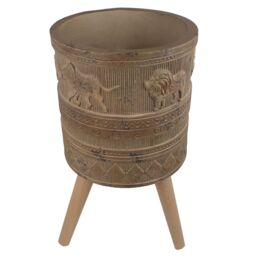 Leaf 55cm x 29cm Jungle Planter with Legs Embossed Lion Elephant Large in Dark Brown - Size: 55 cm x 29 cm - thumbnail 7