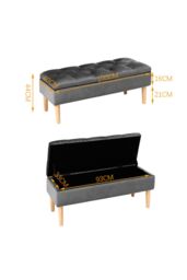 Living and Home Velvet Storage Bench Ottoman with Rubber Wooden Leg in Grey - thumbnail 6