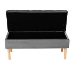 Living and Home Velvet Storage Bench Ottoman with Rubber Wooden Leg in Grey - thumbnail 3
