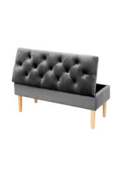 Living and Home Velvet Storage Bench Ottoman with Rubber Wooden Leg in Grey - thumbnail 4