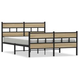 Berkfield Home Metal Bed Frame without Mattress Sonoma Oak 140x200 cm in Brown - thumbnail 2
