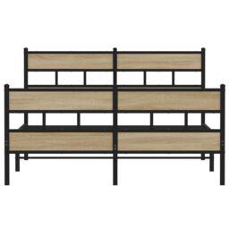 Berkfield Home Metal Bed Frame without Mattress Sonoma Oak 140x200 cm in Brown - thumbnail 4