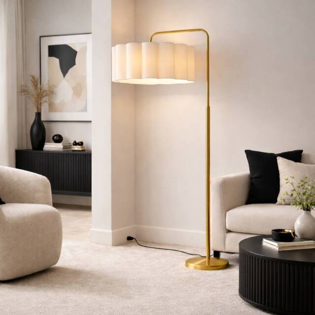 CGC Lighting Kyra Brushed Gold Angled Floor Lamp with Large Scalloped Lampshade - image 1
