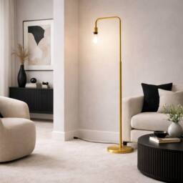CGC Lighting Kyra Brushed Gold Angled Floor Lamp with Large Scalloped Lampshade - thumbnail 3