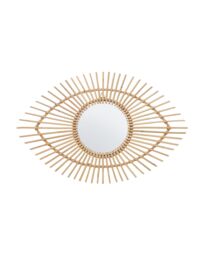 Orsina Rattan Eye Shapped Wall Mirror, Rattan Frame Large Wall Mirror, Unique Wooden Frame Mirror in Natural