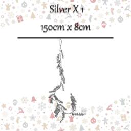 VFM e-Store Christmas Glitter Leaves Garland Decoration 150cm x 8cm Silver X 1 - Size: 150 cm x 8 cm - thumbnail 2