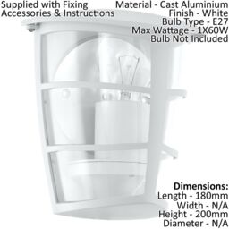 Loops IP44 Outdoor Wall Light White & Glass Lantern 1 x 60W E27 Bulb Porch Lamp - thumbnail 2