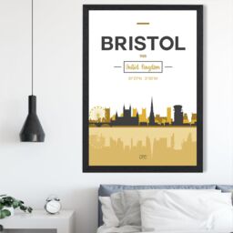 ARTZE Bristol Yellow & Black City Skyline Framed Print SIZE: A3 with Black Frame - Size: A4 - thumbnail 2