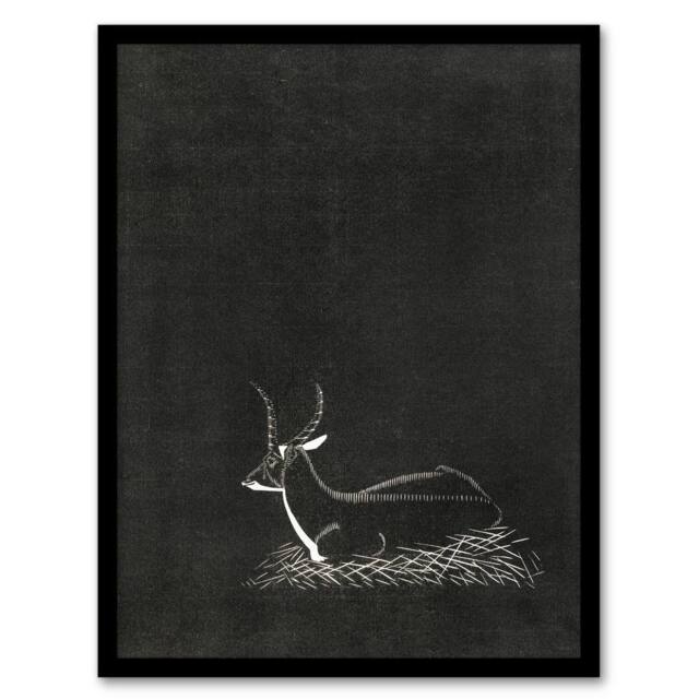 Artery8 Samuel J De Mesquita Framed Wall Art Stylised Waterbuck Painting in Black - Size: A4 - image 1