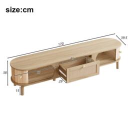 Merax 170cm TV Cabinet with Slatted Wood Doors & Rattan Drawers in Natural - thumbnail 6