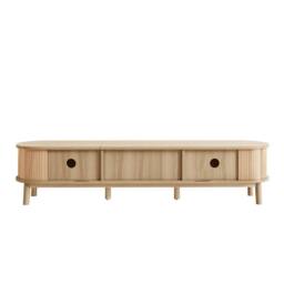 Merax 170cm TV Cabinet with Slatted Wood Doors & Rattan Drawers in Natural - thumbnail 5