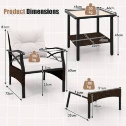 Gymax 5 Piece Wicker Patio Set With Armchairs Table Ottomans & Cushions in Dark Brown - thumbnail 2