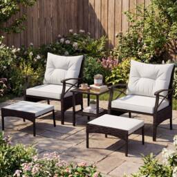Gymax 5 Piece Wicker Patio Set With Armchairs Table Ottomans & Cushions in Dark Brown - thumbnail 6