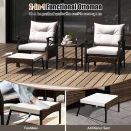 Gymax 5 Piece Wicker Patio Set With Armchairs Table Ottomans & Cushions in Dark Brown - thumbnail 4