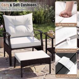 Gymax 5 Piece Wicker Patio Set With Armchairs Table Ottomans & Cushions in Dark Brown - thumbnail 7