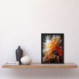 Artery8 Explosion White Orange Red Abstract Painting Artwork Framed Wall Art Print A4 in Black - thumbnail 2