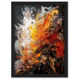 Artery8 Explosion White Orange Red Abstract Painting Artwork Framed Wall Art Print A4 in Black - thumbnail 1