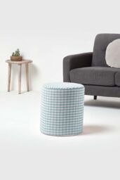 Homescapes Gingham Check Round Pouffe Cotton in Blue - thumbnail 2