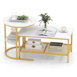 VOGREX Set of 2 Nesting Coffee Tables, Faux Marble Top in White - thumbnail 3