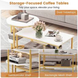 VOGREX Set of 2 Nesting Coffee Tables, Faux Marble Top in White - thumbnail 6