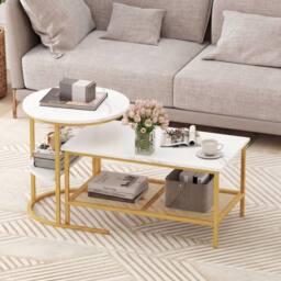 VOGREX Set of 2 Nesting Coffee Tables, Faux Marble Top in White - thumbnail 4