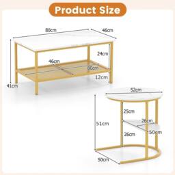 VOGREX Set of 2 Nesting Coffee Tables, Faux Marble Top in White - thumbnail 2
