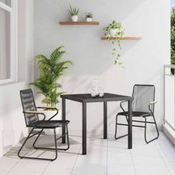 Berkfield Home 3 Piece Garden Dining Set Black PVC Rattan - thumbnail 2