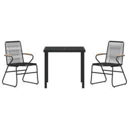 Berkfield Home 3 Piece Garden Dining Set Black PVC Rattan - thumbnail 7