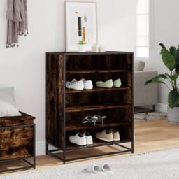 Berkfield Home Shoe Cabinet Smoked Oak 75x38x97.5 cm Engineered Wood & Metal in Brown - thumbnail 1