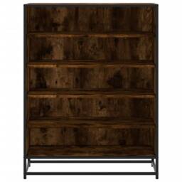 Berkfield Home Shoe Cabinet Smoked Oak 75x38x97.5 cm Engineered Wood & Metal in Brown - thumbnail 4