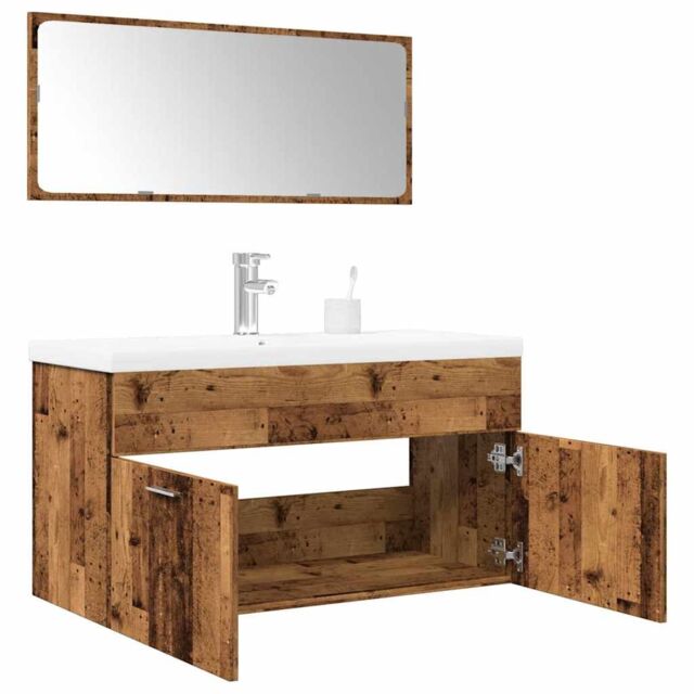 Berkfield Home 3 Piece Bathroom Furniture Set Old Wood Engineered Wood in Brown