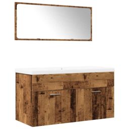 Berkfield Home 3 Piece Bathroom Furniture Set Old Wood Engineered Wood in Brown - thumbnail 2