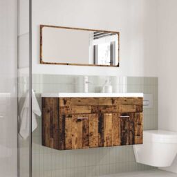 Berkfield Home 3 Piece Bathroom Furniture Set Old Wood Engineered Wood in Brown - thumbnail 3