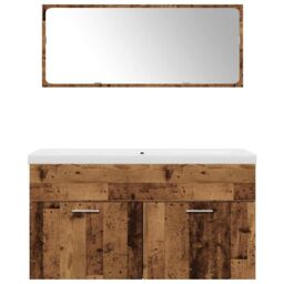 Berkfield Home 3 Piece Bathroom Furniture Set Old Wood Engineered Wood in Brown - thumbnail 4